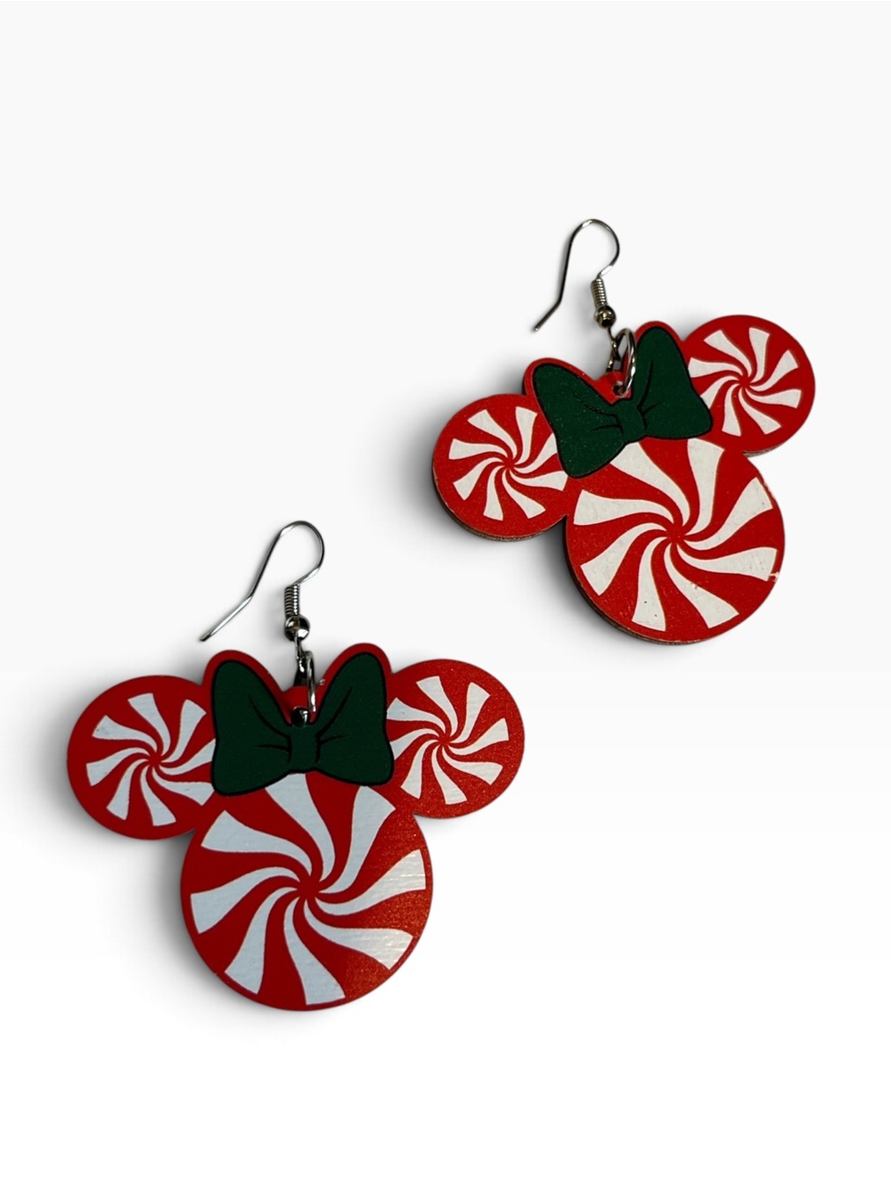 🍭5 for $20🍭 Mickey Mouse Candy Cane Wood Drop Earrings
